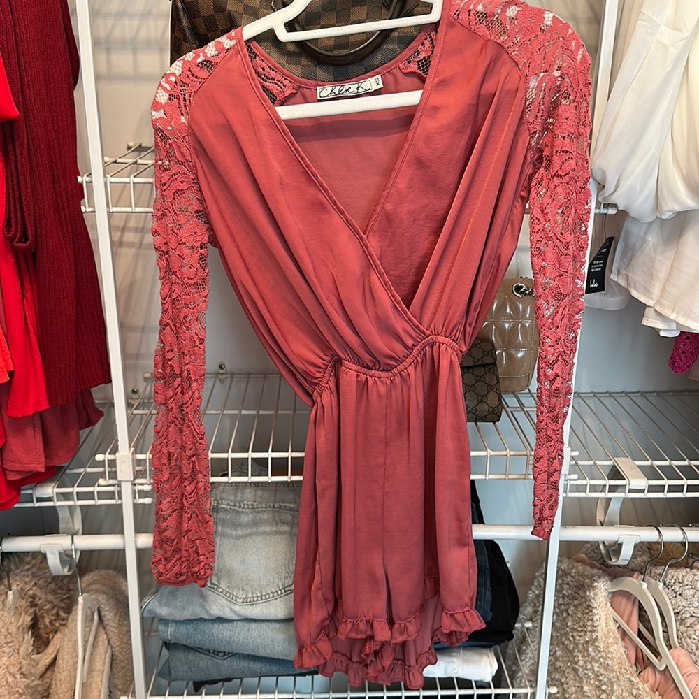 Lace sleeve romper jumpsuit